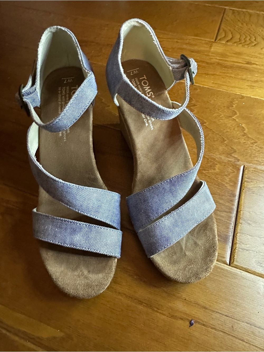 Toms Light Denim Blue Crisscross Ankle-Strap Wedge Sandals